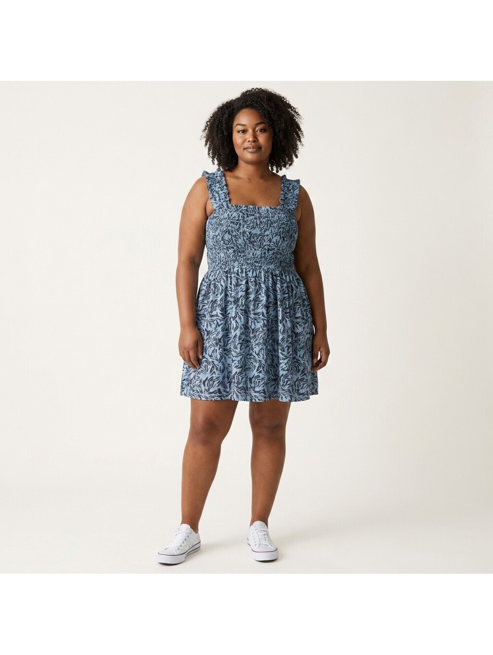 New Terra & Sky Dress Women 1X Plus Blue Animal Print Sheath Short Sleeveless